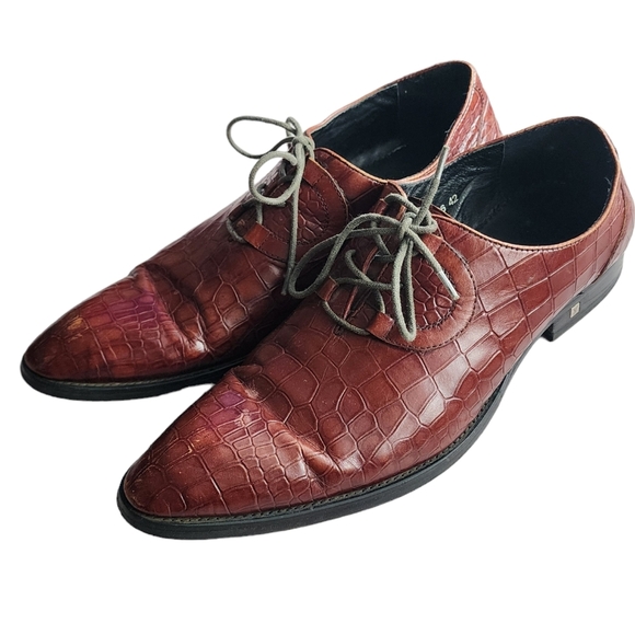 LOUIS VUITTON x VINTAGE croc embossed lace up oxford loafers brown size 42 - Picture 3 of 16